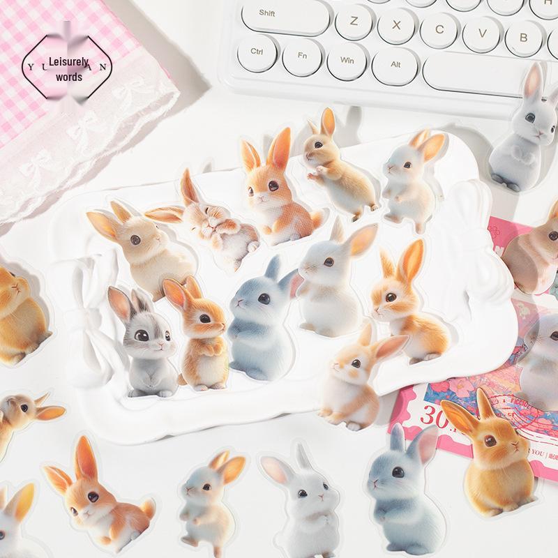 Yuxian PET Cuteism Animal Stickers: 30 Die-cut Pieces, 4 Styles, Assorted Shapes