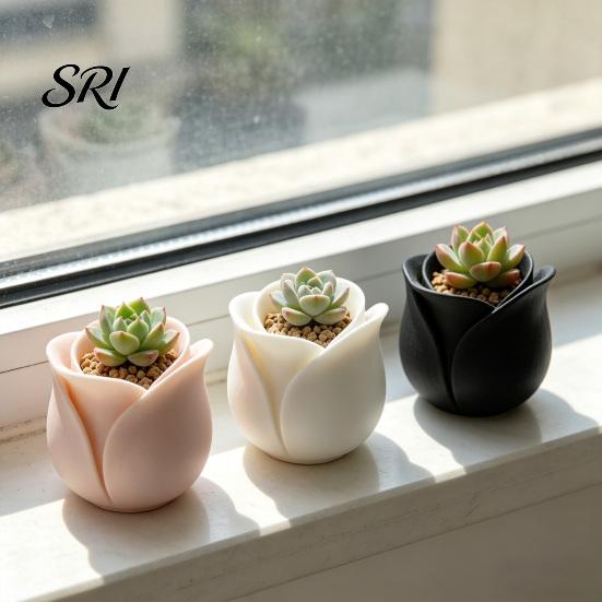 Unique Rose Design Planter 3D Printed Shaped Mini Flower Pot for Succulents Herbs Small Decorative Plant Container Plants Cute Tiny Cactus Office Home