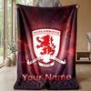 Middlesbrough FC Custom Name Text Flannel Blanket Soccer Logo Personalized Fleece Throw Blanket Special Gift For Sofa Bedroom Home