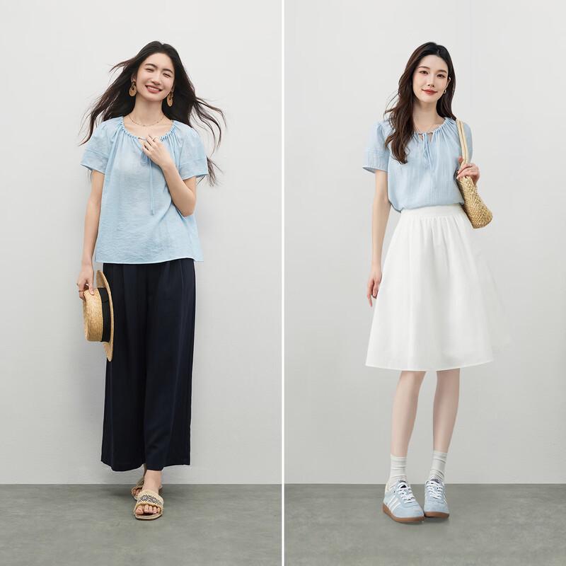 Women's Elegant Pleated Short Sleeve Blouse