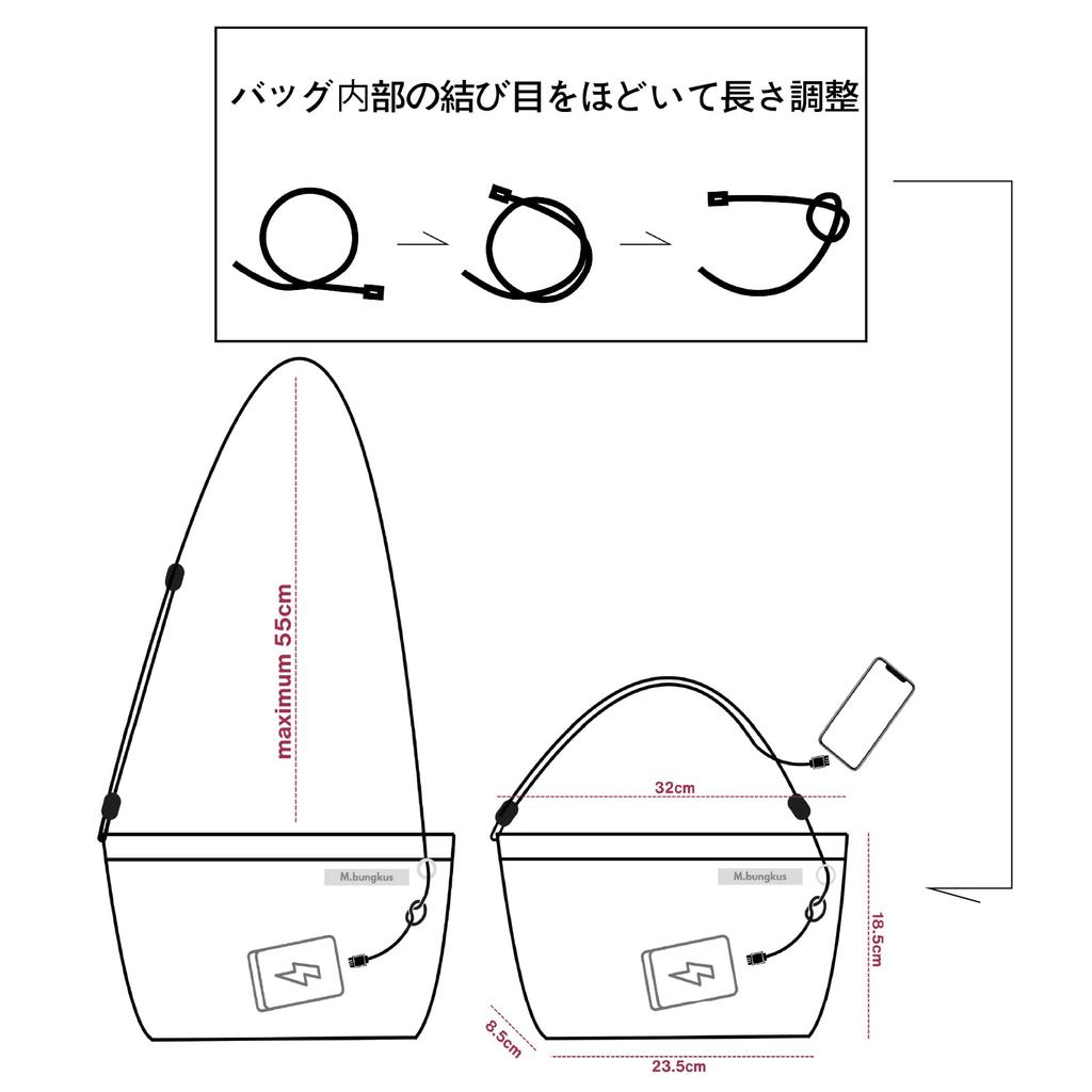 [M.Craftsman] M.bungkus Recycled Plastic Bag, Strap with Charging Cable Function, Type-C Compatible, Sustainable (Blue Polka Dots)
