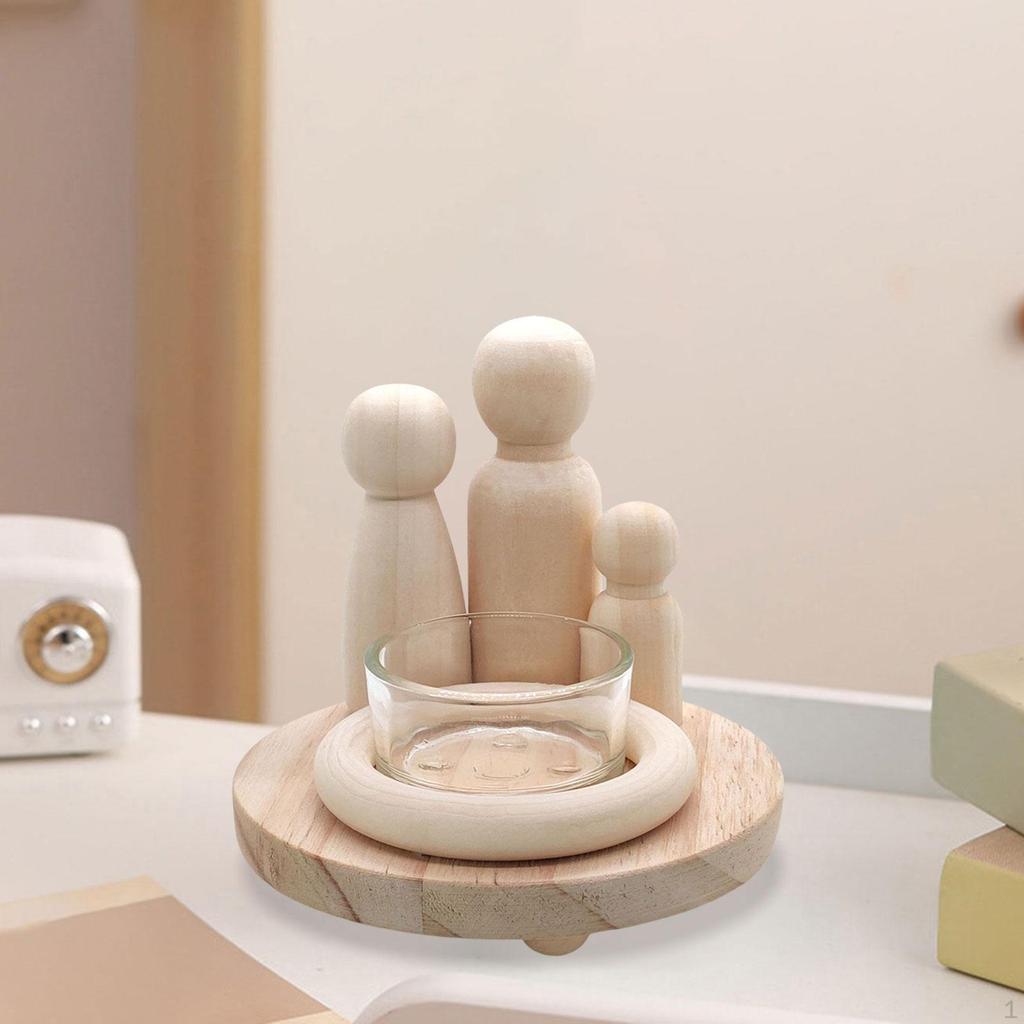 Wooden Candle Holder Stand Family Campfire Theme Handmade Rustic Portable Candlestick