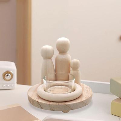 Wooden Candle Holder Stand Family Campfire Theme Handmade Rustic Portable Candlestick