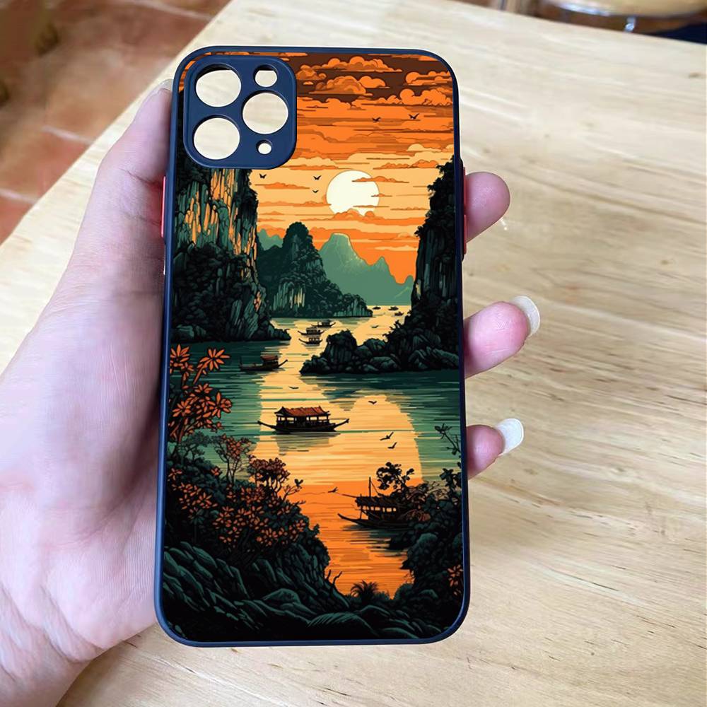 Landscape Painting Shockproof For iPhone X XR XS 11 12 13 14 15 16 pro Mini MAX transparent Matte Phone Case