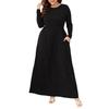 Rochie de damă culoare uni casual cu cravată în talie mânecă lungă gât rotund mărime plus rochie lungă