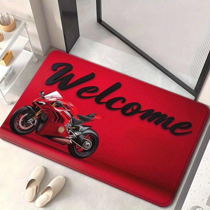 Cool Red Motorcycle Bathroom Mat, Super Water Absorbent Non-Slip Entryway Mat, Decorative Bedroom Rug for Home Decor