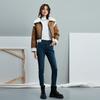 Gap Faux Leather Color Block Warm Oversized Fashion Lapel Motorcycle Jacket Women Jackets Brown 836350