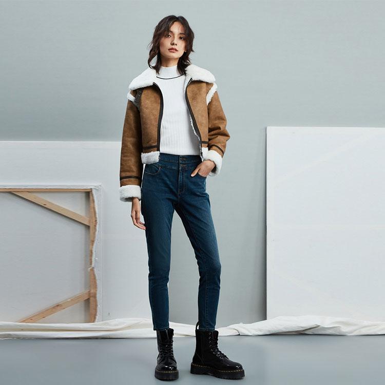 Gap Faux Leather Color Block Warm Oversized Fashion Lapel Motorcycle Jacket Women Jackets Brown 836350