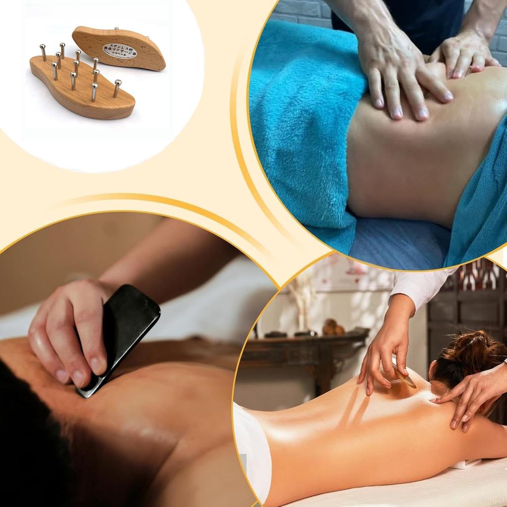 Wooden Gua Sha with Stainless Steel for Body and Myofascial Premium Unisex Comb-Shaped Massager, S-Shaped, Massage, Legs, Hips, Back, Release,