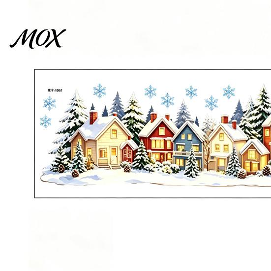 Christmas Window Clings Snow Village Static Cling, Glowing Warm Scenery Sticker Waterproof PVC Film for Glass, Snowman House Winter Decor Balcony DIY