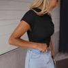 Women’s Asymmetrical Neck Short Sleeve Top with Ribbed Knit Fabric Fitted Pullover Tee Shirt for Casual Wear