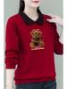 2025 Autumn/Winter Women's Plus Size Velvet Polo Collar Long Sleeve Cartoon Print Sweater