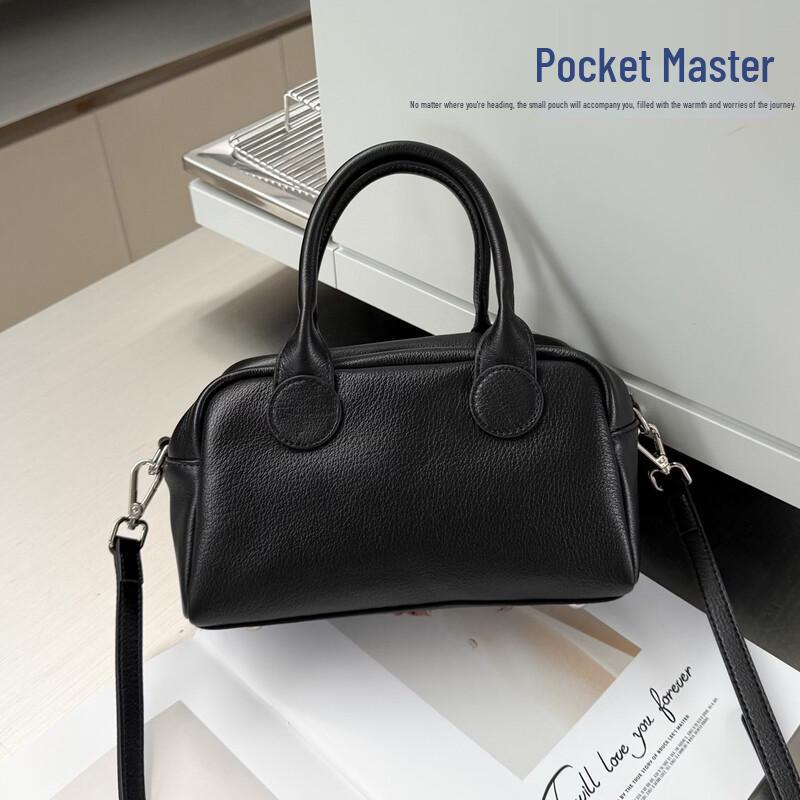 Dou Xiaozhu Натуральная Гладкая Кожаная Сумка-Бостон Через Плечо