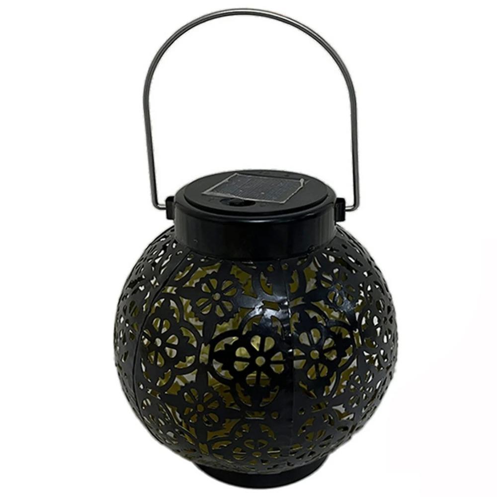 Solar Powered Iron Projection Light Outdoor Garden Hanging Lantern With Hollow Out Design For Patio Fence Decoration