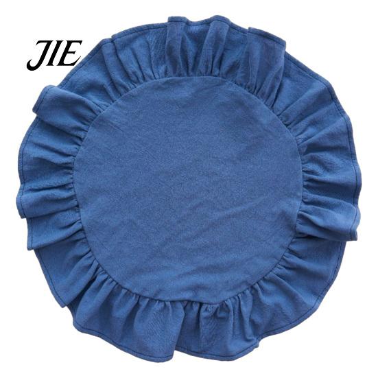 Dekorative Tischsets für Schminktisch 15 Zoll Boho Stoff Platzset, Rustikal Farmhaus Runder Rüschen Platzset, Unterlagen Heimdeko Waschbar Muschelförmig