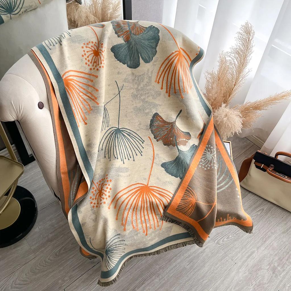 New Winter Warm Cashmere Shawl Fashion Leaf Scarf Women Neckerchief Pashmina Head Scarves Wrap Femal Poncho Echarpe Bandana