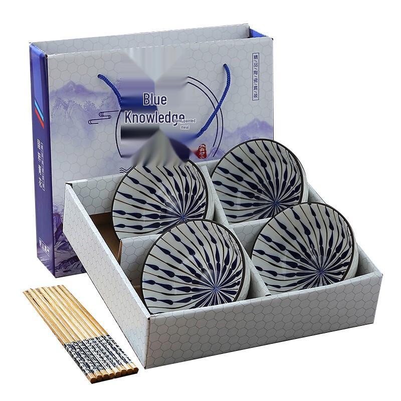Blue and White Porcelain Bowl & Chopstick Gift Set