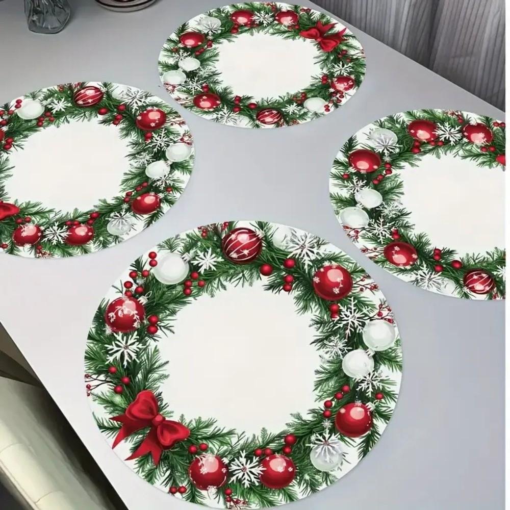 Snowman Christmas Table Placemat Tree Bow Heat Insulation Flower Linen Table Mat Anti-slip Anti-scald Round Dining Mat