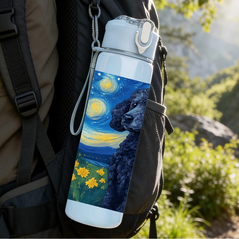1PC Van Gogh Starry Night Poodle Dog 750ml Color Plastic Sports Water Bottle Leakproof Flip Straw Lid Suitable for Sports Office Home Use