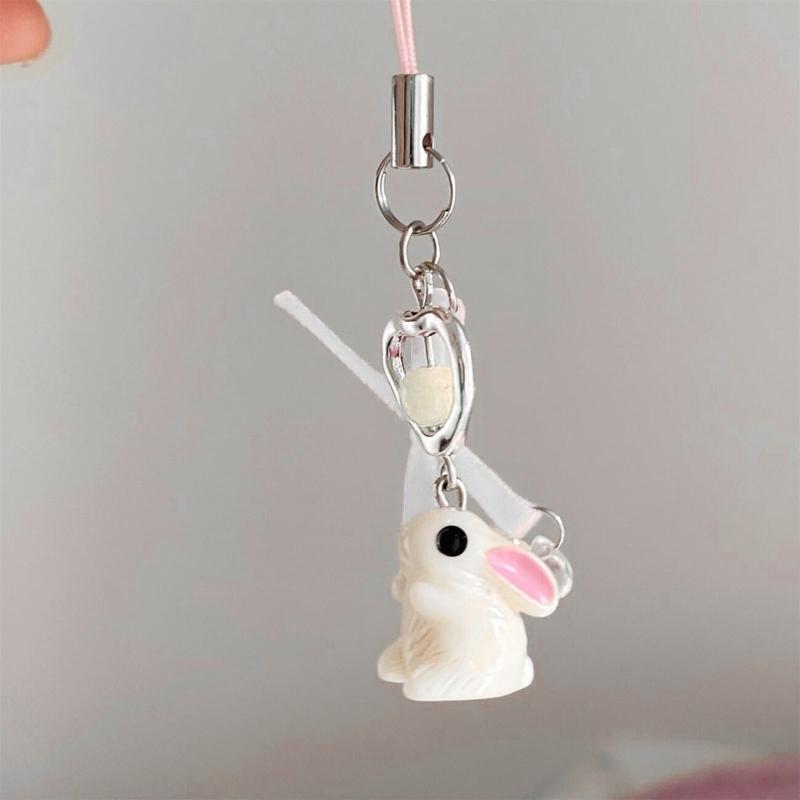 Korean 3D Rabbit Flower Phone Chain Lanyard Y2k Girl Bowknot Keychain Sweet Bag Pendant Decoration Backpack Ornament