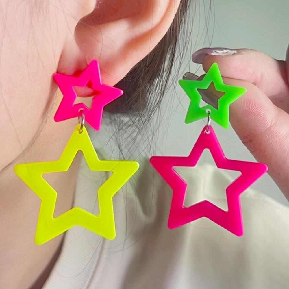 Y2K Star Pendant Earrings Geometric Pentagram Hollow Star Earrings Geometric Earrings  Daily Wear