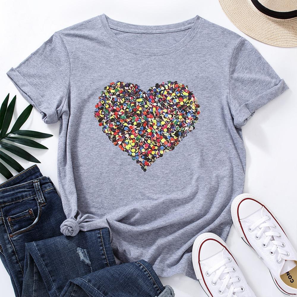 Creative Love Pure Cotton Loose Round Neck Short Sleeved Women's T-shirts