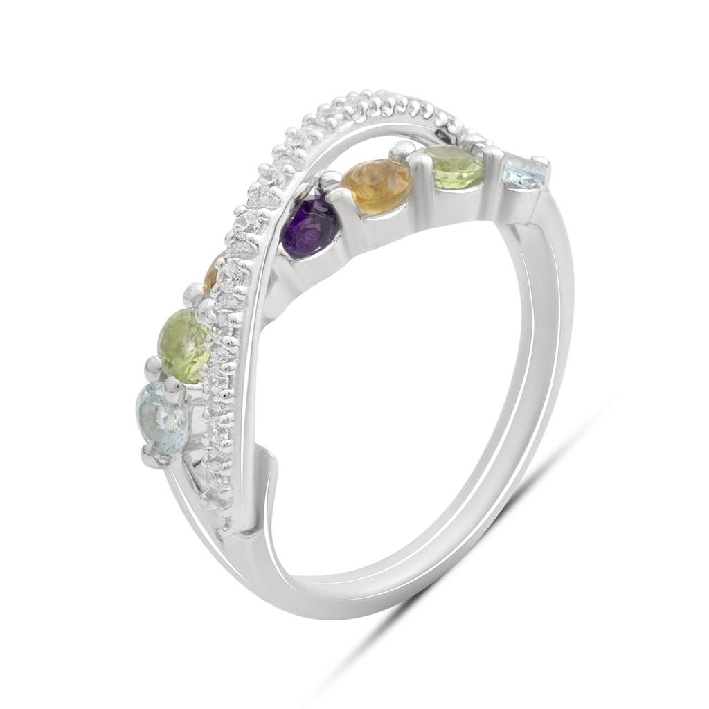 Серебряное кольцо с натуральным аметистом 1.117ct, цитрином, хризолітом, топазом, вес изделия 3,43 гр (2193258)