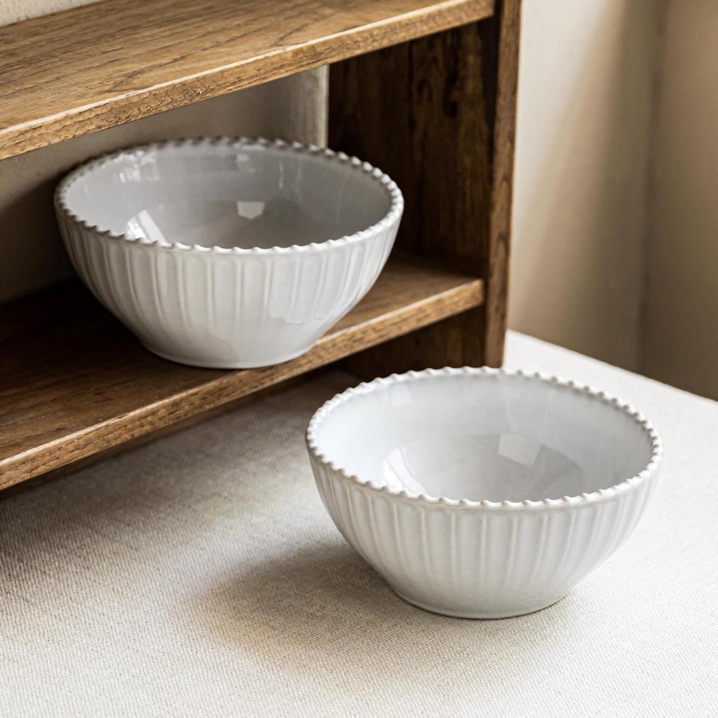 Delicate Lace Vertical Ceramic Bowl Household Noodle Bowl Salad Bowl Tableware Round Bowl Vegetable Bowl Restaurant Fruit Bowl