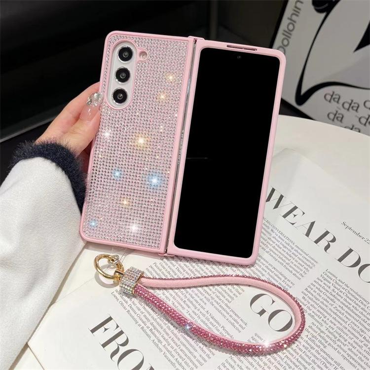 Anwendbar für Samsung ZFold5 Handyhülle Luxus Strassstein Lanyard zfold4 links und rechts faltbar All-Inclusive Anti-Drop Schutzhülle