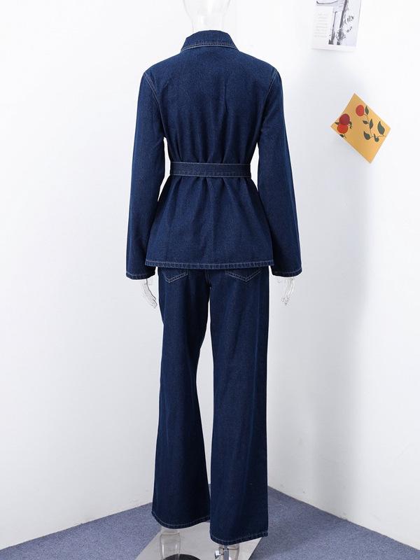 Spring/Autumn 2025 Retro Denim Jacket & Tie-Waist Trousers Set for Women