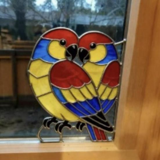 Ptačí lapač slunce Vitrážové Akrylové Okenní Ozdoby s Okrajem z Měděné Fólie Dárky pro Ženy Mámu Babičku Milovníky Ptáků