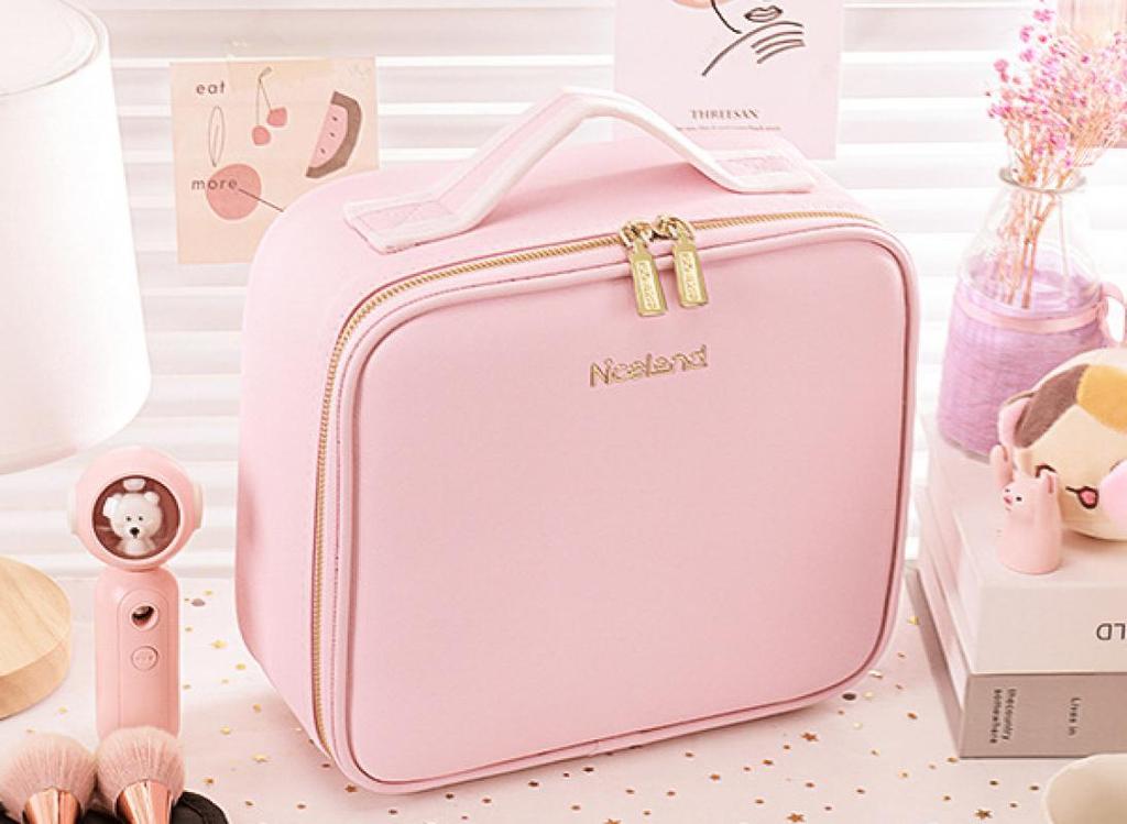 PU Leather Waterproof Multifunctional Cosmetic Storage Case With Mirror Lipstick Jewelry Make-Up Brush Organize Deposit Box