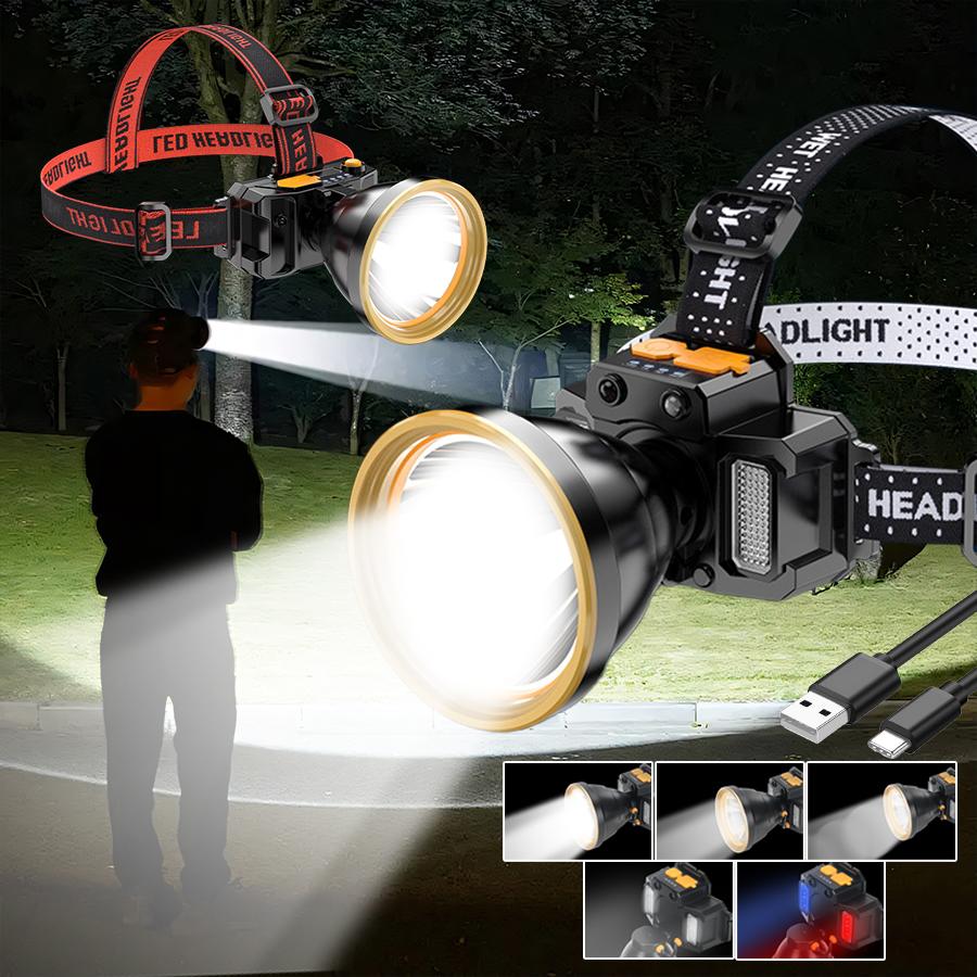 USB Rechargeable Sensor LED Headlamp with Built-in 18650 Battery Outdoor Fishing Head Flashlight 5 Lighting Modes Camping Torch
