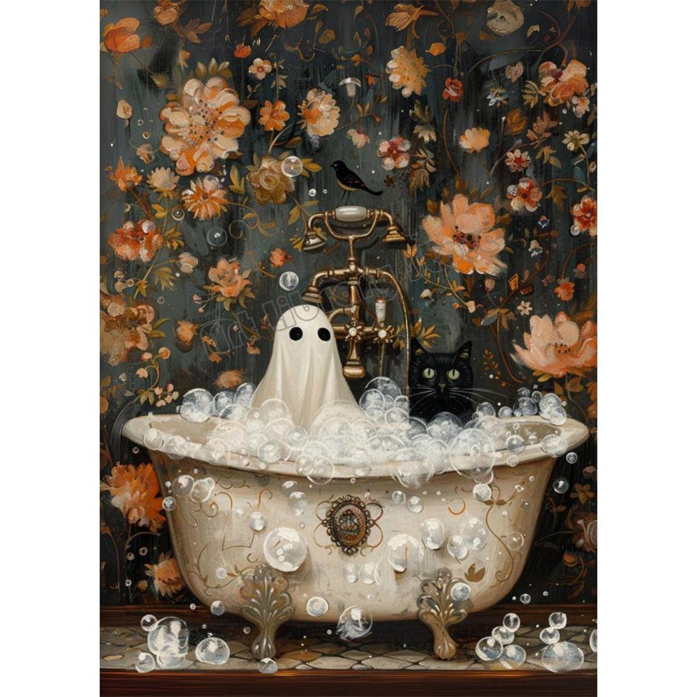 DIY 5D Diamond Painting Mosaic Cute Ghost and Black Cat Full Drill Embroidery Butterfly Art Kit Portrait Handicrafts Cross Stitch Decor Gift