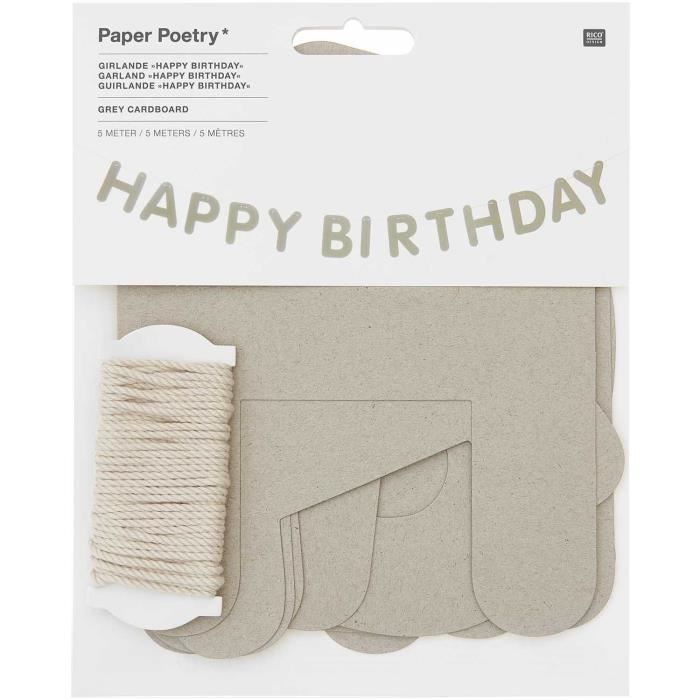 Guirlande d'anniversaire - Happy Birthday - Grise - 5 m - Lettres 16 cm - Mixte
