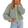 Cardigan lavorato a maglia a righe da donna con scollo rotondo, maglione casual a cappotto