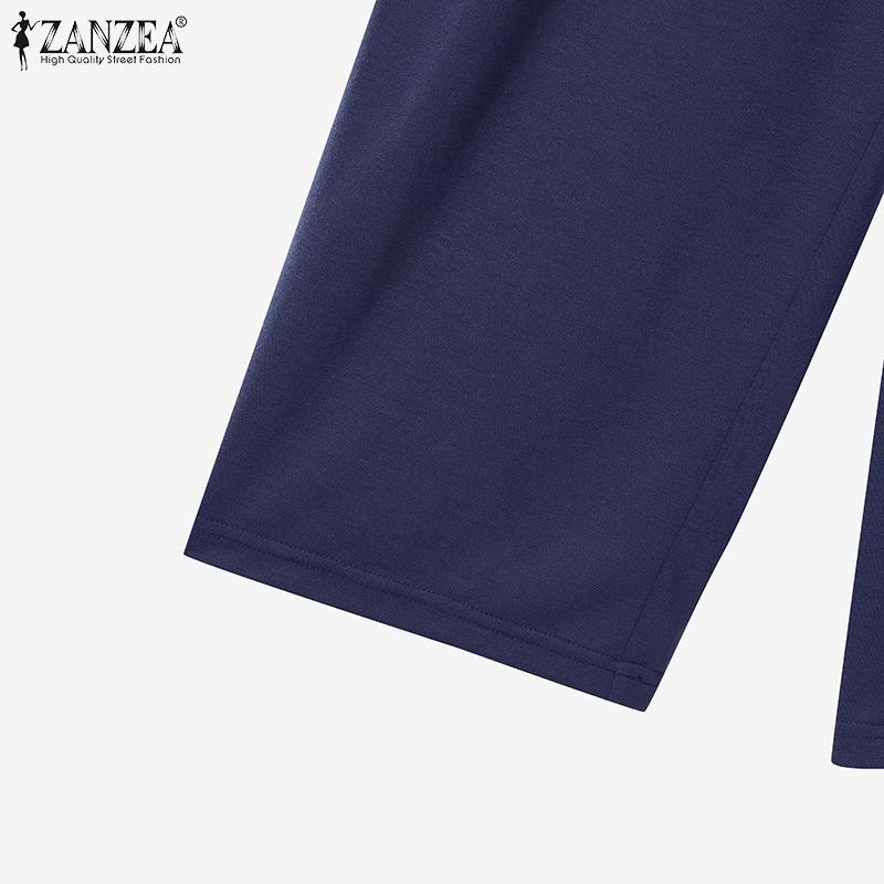 ZANZEA Damskie bluzki i spodnie Casual dwuczęściowe zestawy garniturów