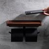 Double Paper Holder with Shelf Black Wood Wall Mounted WC Tissue Holders Walnut Toilet Paper Towel Rack for Bathroom Kitchen