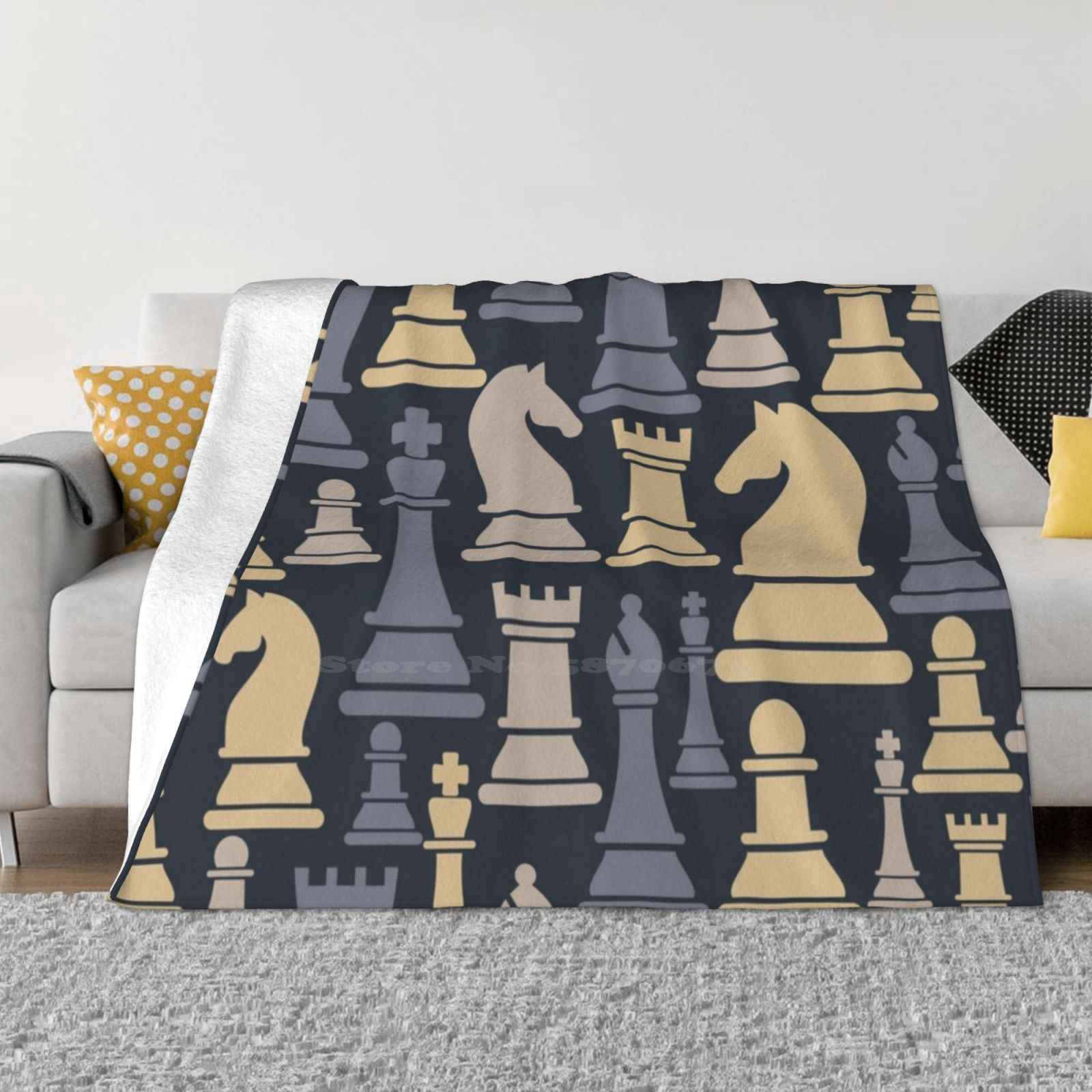 

Game Of Chess Creative Design Light Thin Soft Flannel Blanket Chess Board King Queen Pieces Knight Bishop Pawn Rook Black White 30x40in
