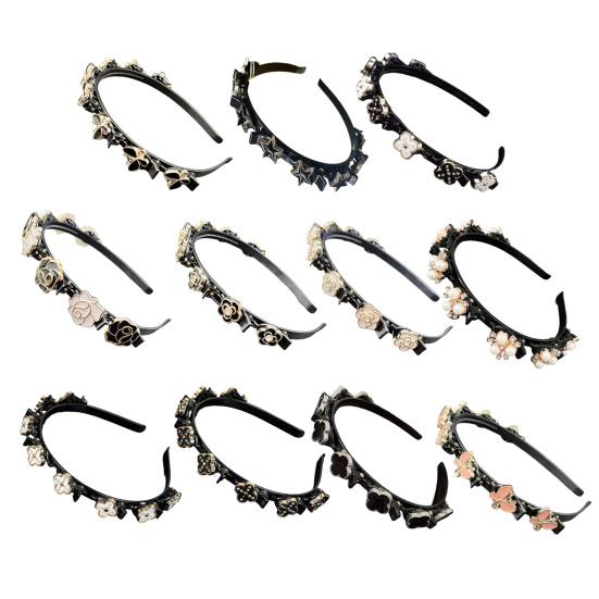 Women Headband Imitation Pearl Flower Decor Double Layer Hair Hoop Stable Non-Slip Hair Braiding Tool