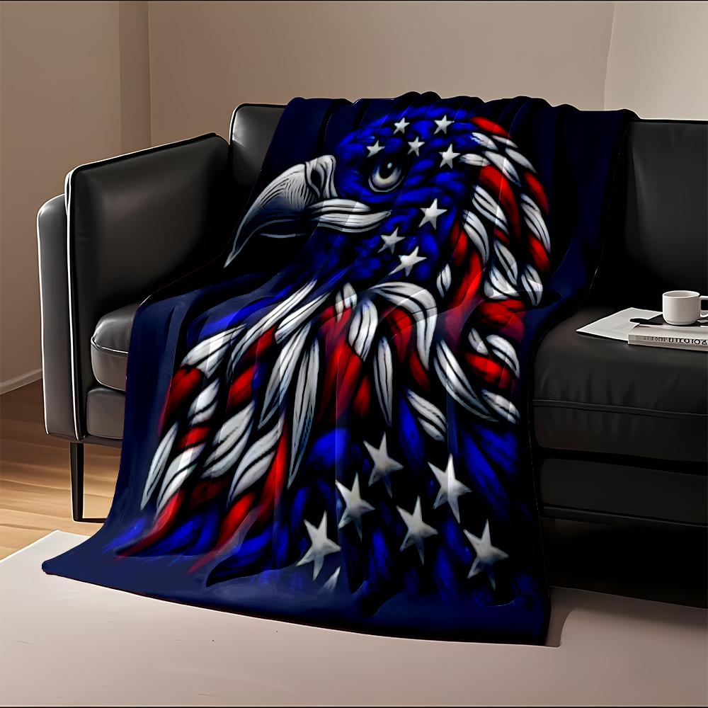 Patriotic Eagle in Stars and Stripes Design Flannel blanket for bedroom, living room, sofa, and nap sofas