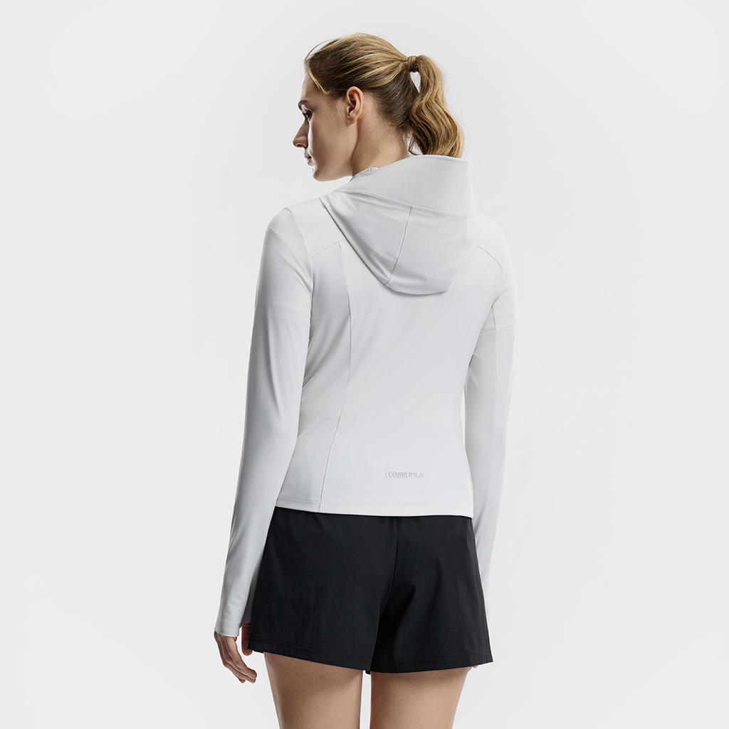 FILA Fitness Fashion Comfortable Simple Sports Training Slim Fit Hooded Knit Jacket Women jackets Light-Blue Gray A51W621501FGY