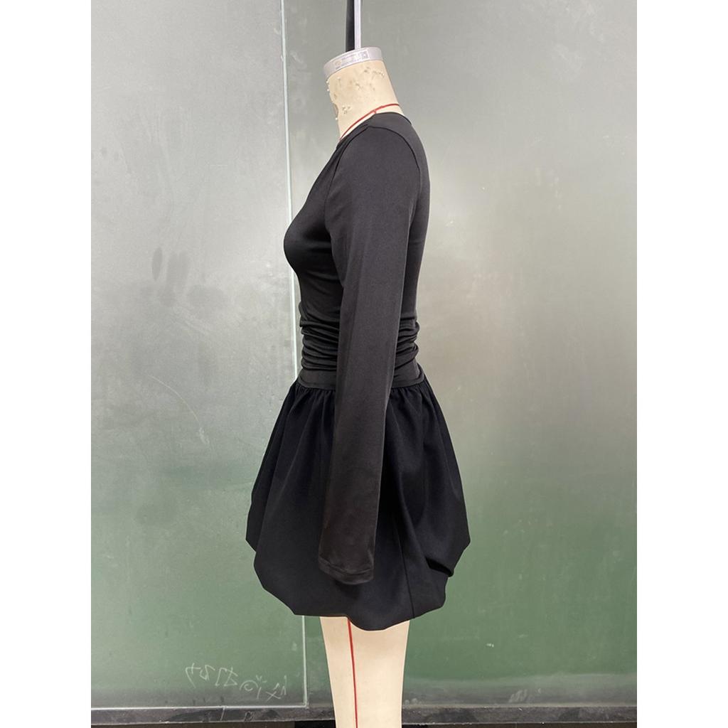 New Arrival Women's Fashion Long Sleeve Bodycon Elastic Puffy Dress, Casual Elegant Dress for Women, European American Style