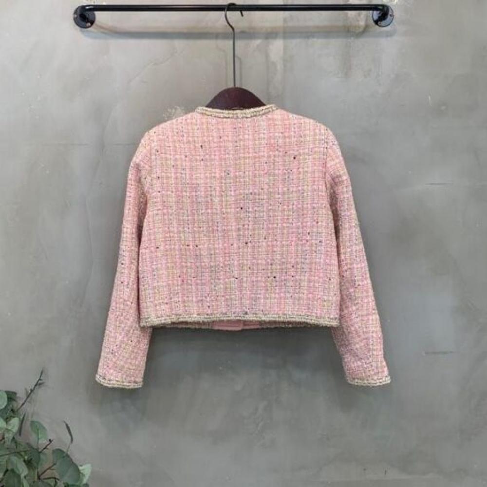 C S In The Room Nogi Shoulder Pad Tweed Pearl Button Glitter Long Sleeve jaCket