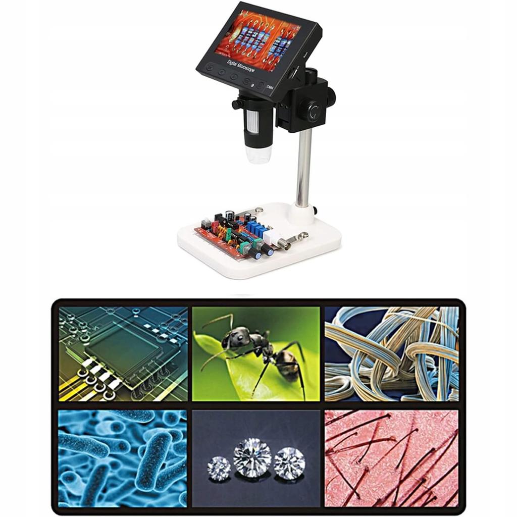 Rosfix Mikroskop Cyfrowy Z Wyświetlaczem 4,3"" DM4-Z01B019 – Powiększenie 50X–1000X | 8 Diod LED | Połączenie Z PC