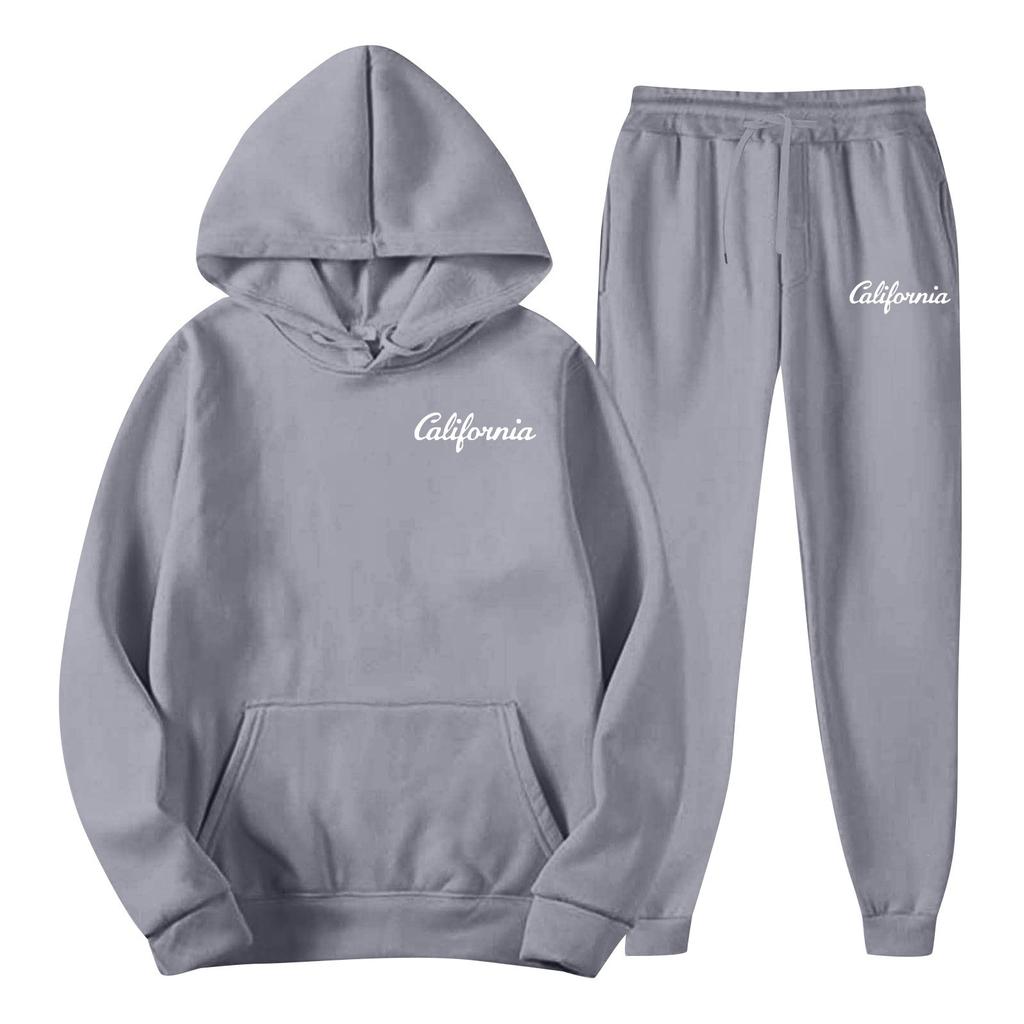 Heren Lente en Herfst Effen Kleur Pak met Capuchon Trui Pak Trend Casual Sport Twee Delig Pak