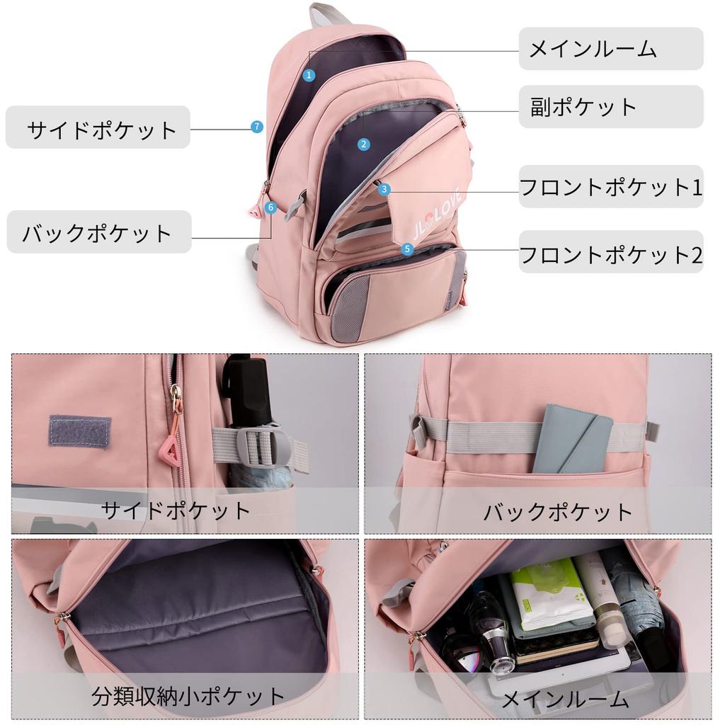 FANDARE Backpack for Men and Student Style with Cute Large Fits A4 Attaches to Perfect for and Pink Women, Charm, Capacity, 15.6-inch Laptops, Size,