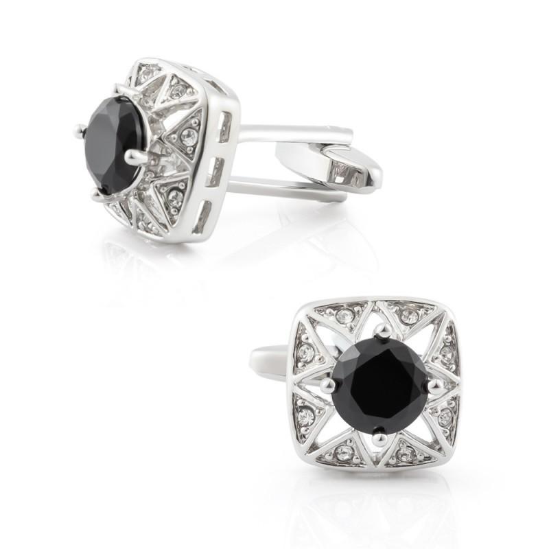 High End Inlaid Rhinestone Zircon Metal Cufflinks Men s French Shirt Pure Natural чёрный