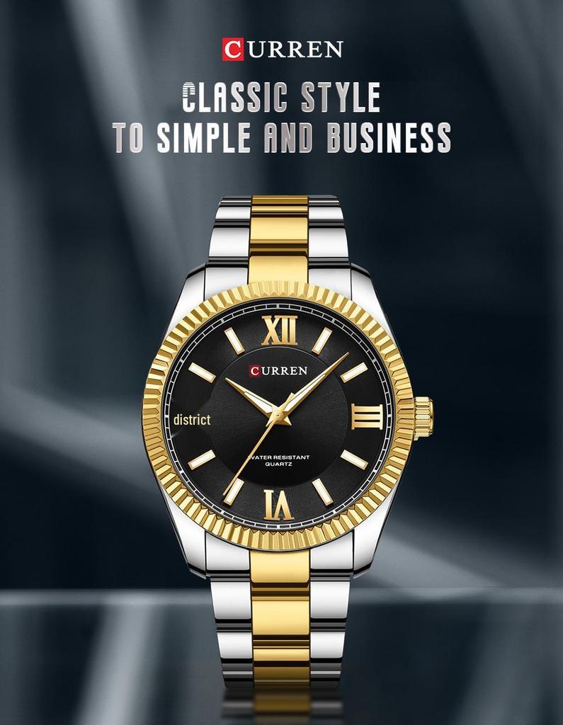 Men's CURREN 8453 Luminous Quartz Watch with Roman Numerals & Steel Band - Waterproof & Casual.