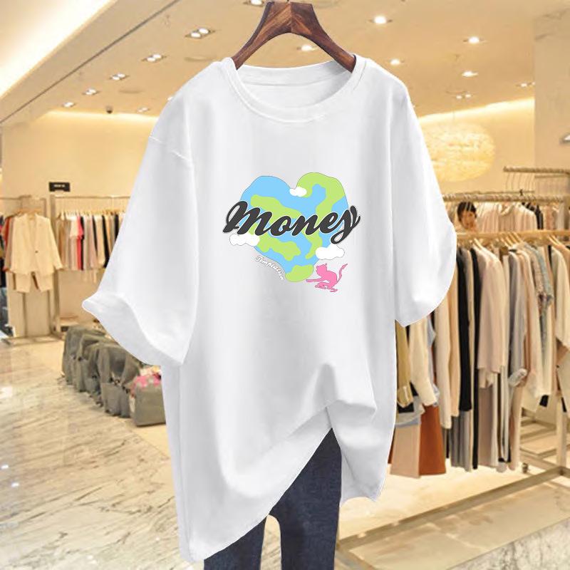 

Korean Style Women s Loose Fit Heart Print Short Sleeve T-Shirt XXL